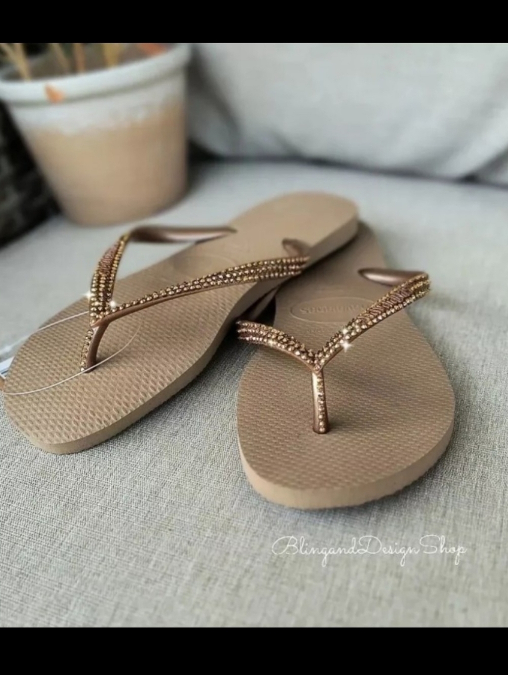 Havaianas Womens Bling Sandals Flip Flops made with Rose Gold Swarovski Crystals - Picture 3 of 3